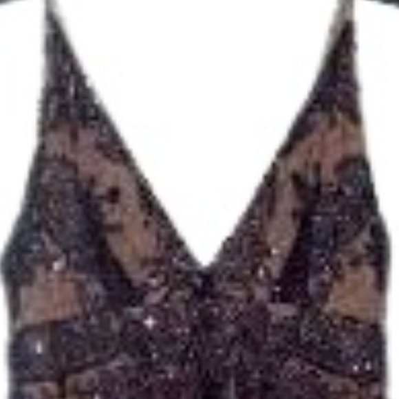 FREE PEOPLE Black Sequin Lace Top or Super Mini Nude Lining Spaghetti Strap Shim - Picture 12 of 13